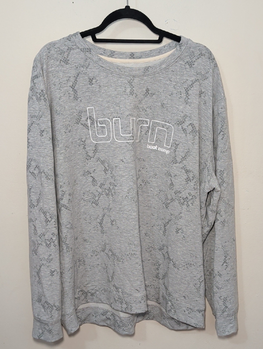 Burn Boot Camp Sweatshirt Gray Snake-Print Pullover Gym Workout Women's Size 3XL